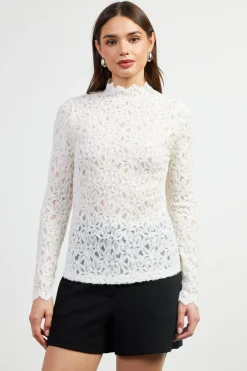 SKIES ARE BLUE Lace Mock Neck Top* Long Sleeve Tops