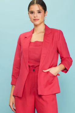 SKIES ARE BLUE Linen Blend Three-Quarter Sleeve Blazer* Blazers