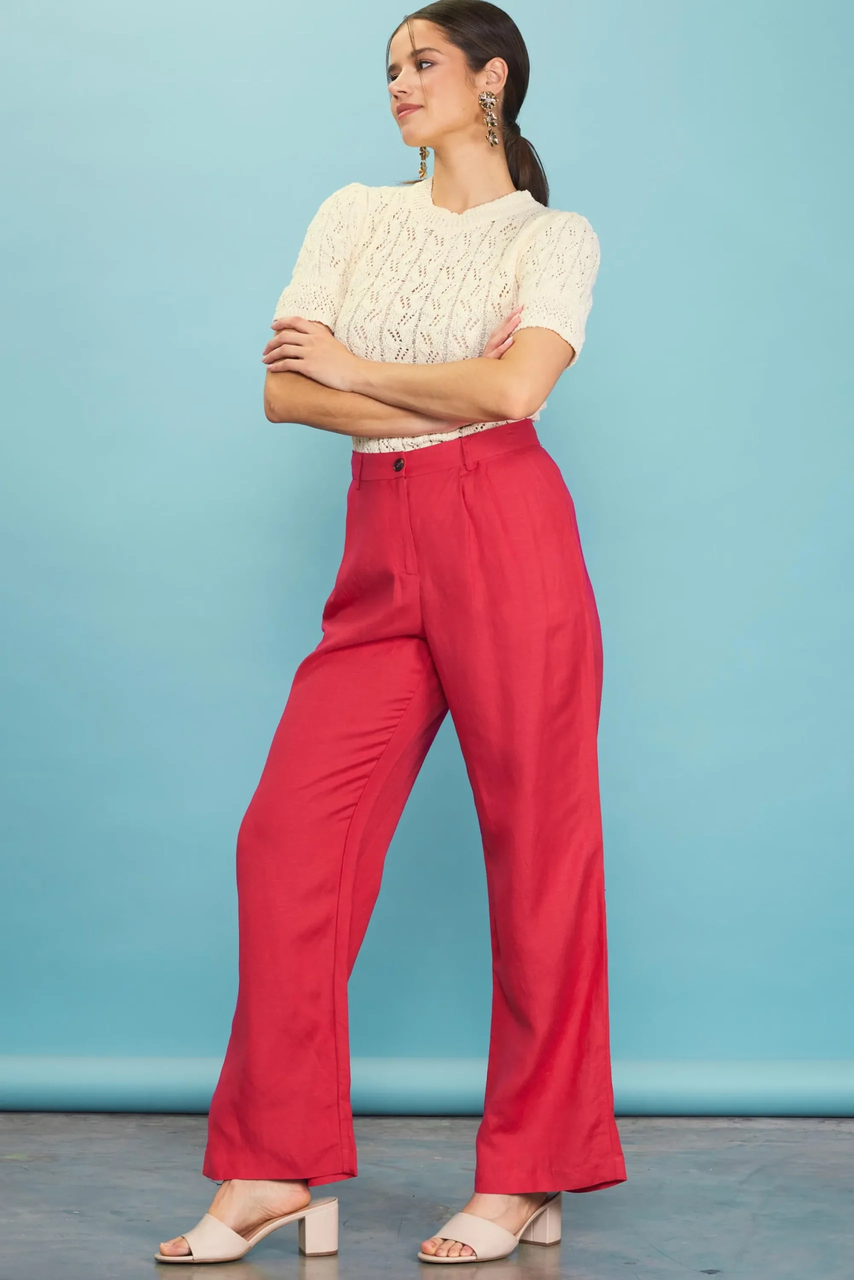 SKIES ARE BLUE Linen Blend Wide Leg Trousers* Pants