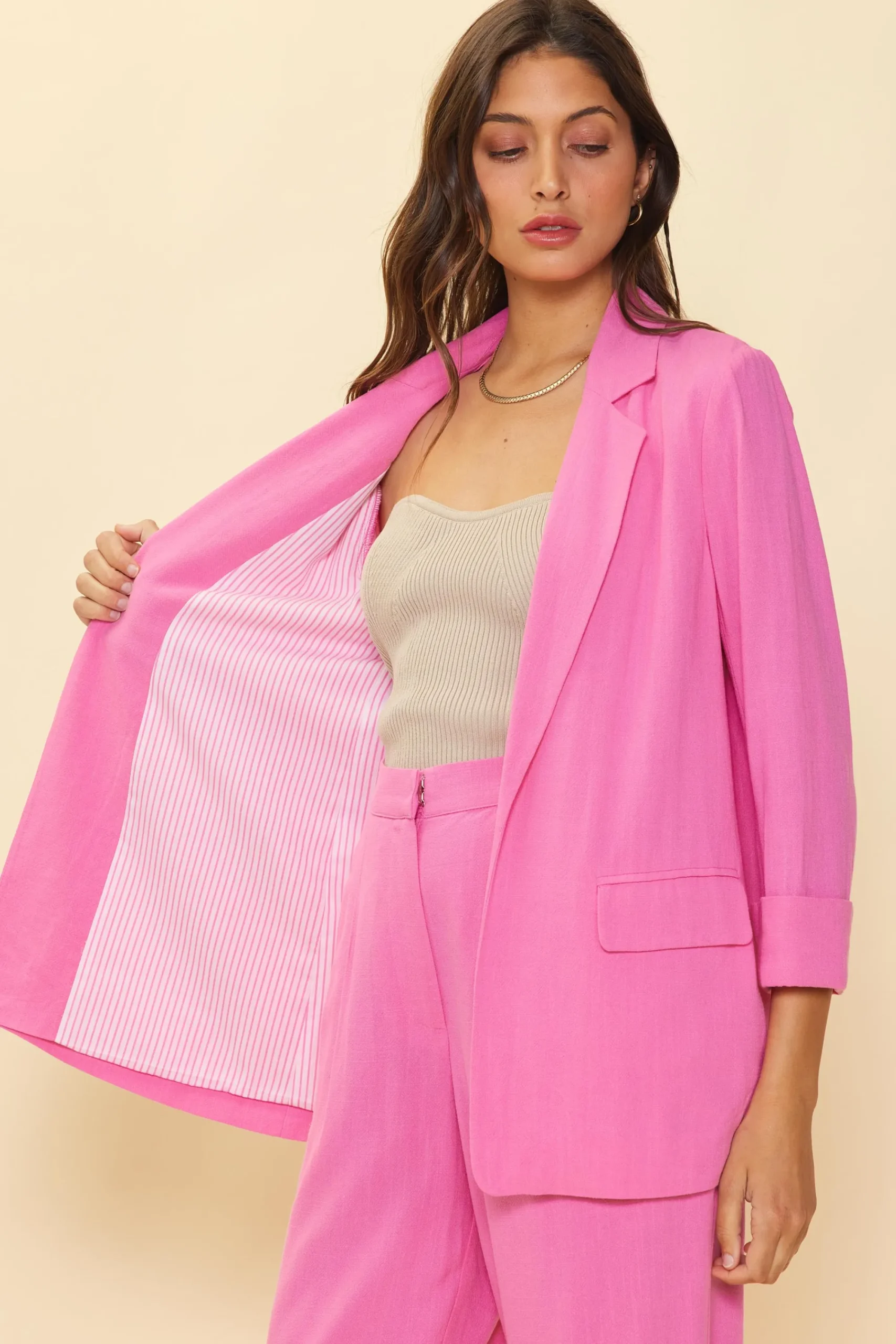 SKIES ARE BLUE Linen Cuffed Sleeve Blazer* Blazers