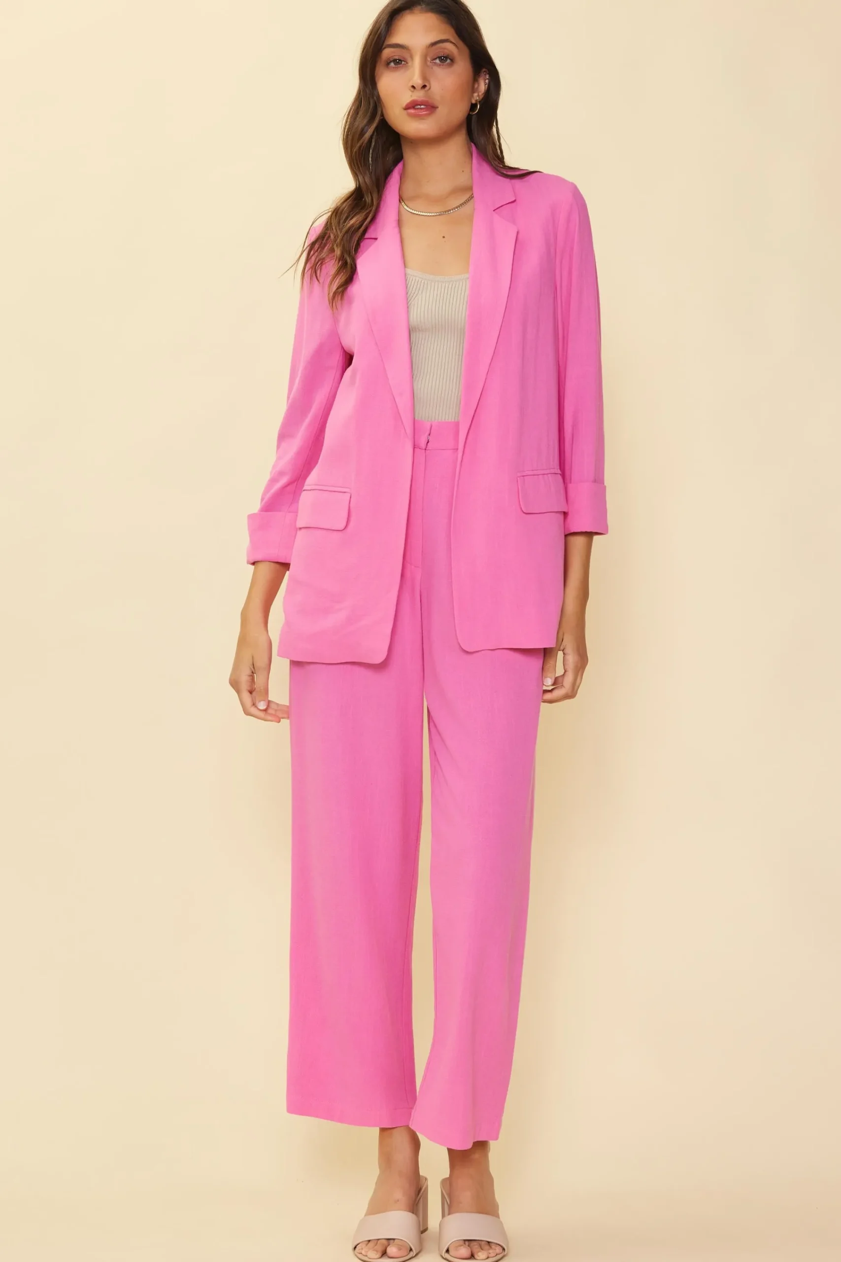 SKIES ARE BLUE Linen Cuffed Sleeve Blazer* Blazers