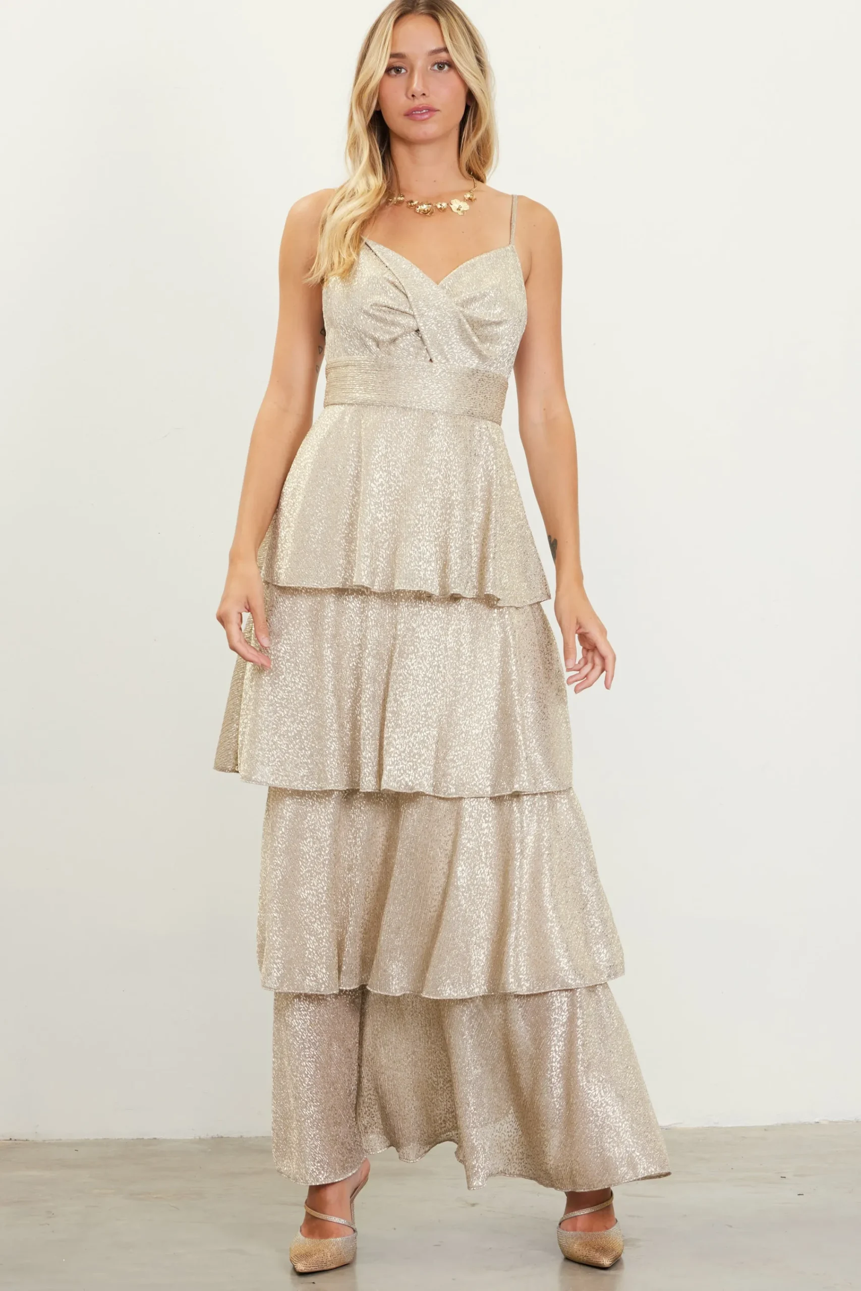 SKIES ARE BLUE Lurex Tiered Maxi Dress* Maxi Dresses