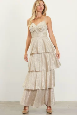 SKIES ARE BLUE Lurex Tiered Maxi Dress* Maxi Dresses