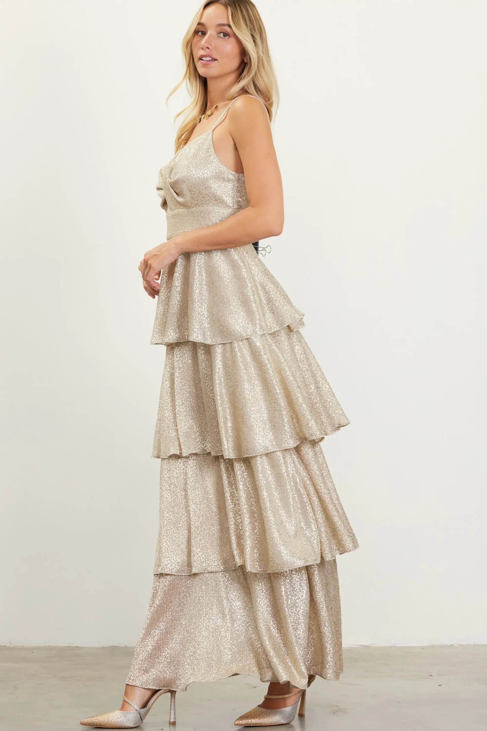 SKIES ARE BLUE Lurex Tiered Maxi Dress* Maxi Dresses