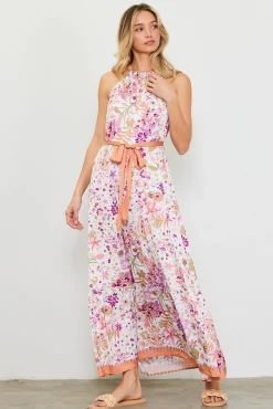 SKIES ARE BLUE Magnolia Border Print Halter Neck Maxi Dress* Maxi Dresses
