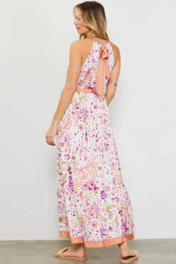 SKIES ARE BLUE Magnolia Border Print Halter Neck Maxi Dress* Maxi Dresses