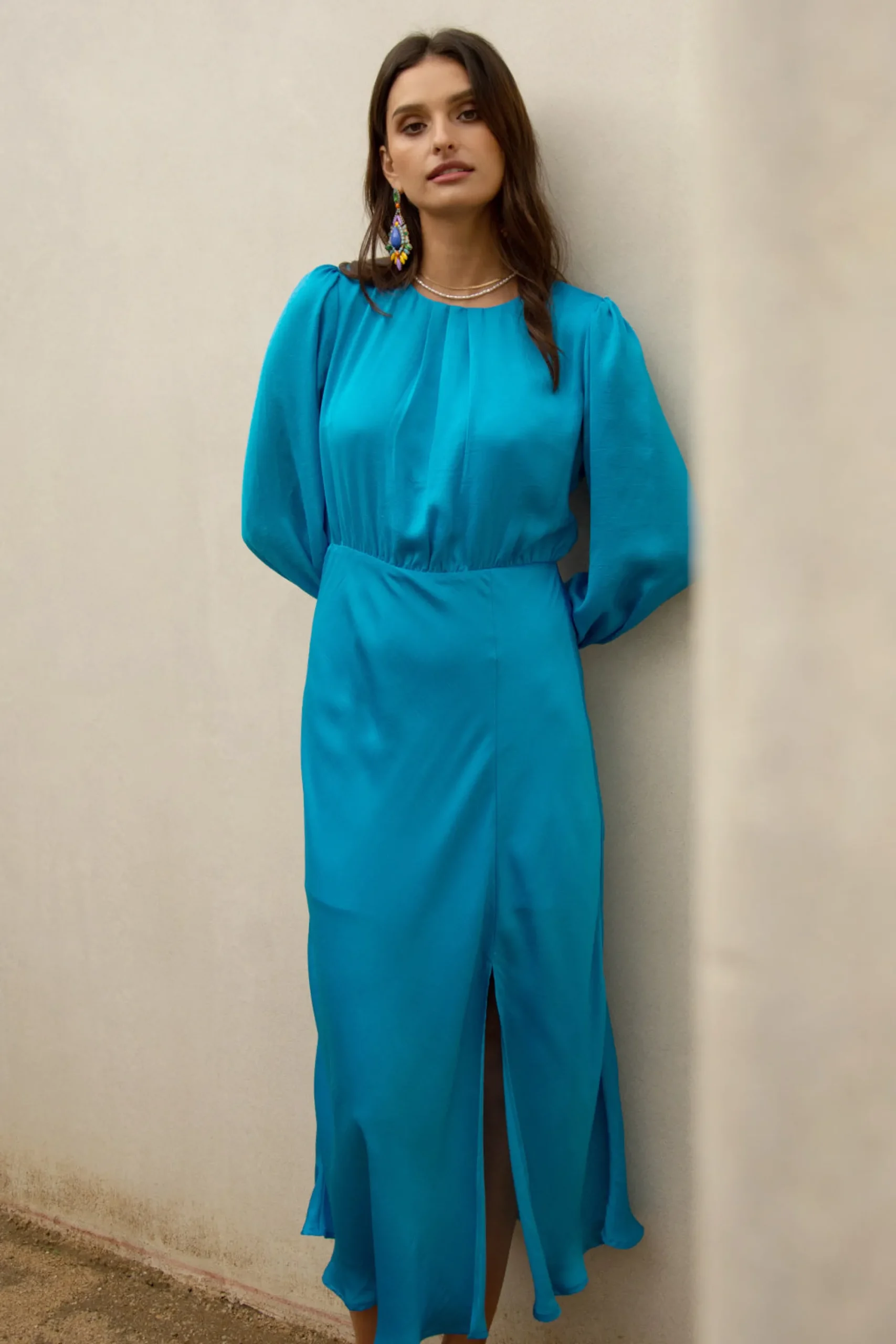 SKIES ARE BLUE Mariela Front Slit Midi Dress* Midi Dresses