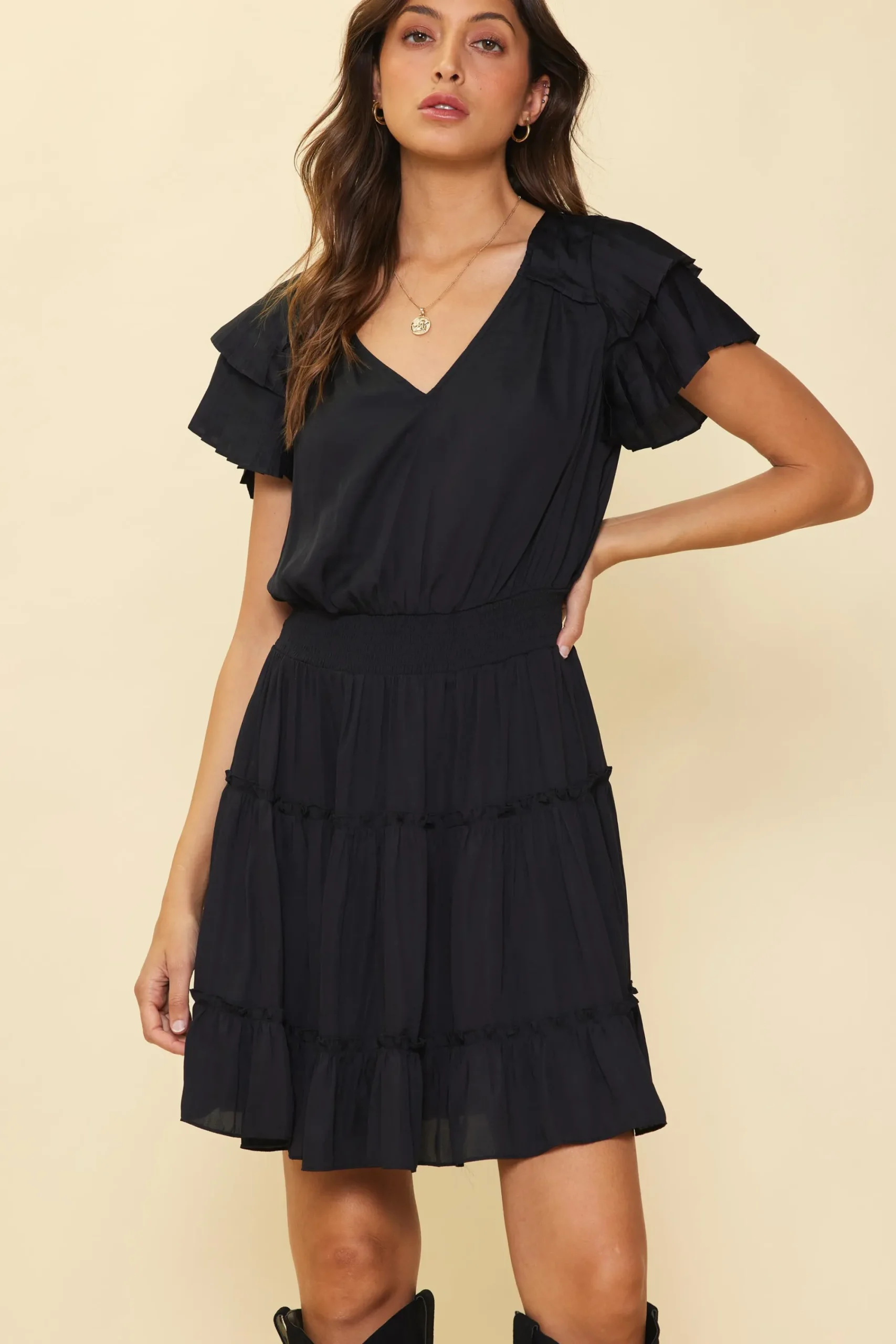 SKIES ARE BLUE Maya Short Sleeve Ruffled Mini Dress* Mini Dresses
