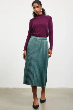 SKIES ARE BLUE Metallic Foil Pleated Midi Skirt* Skirts