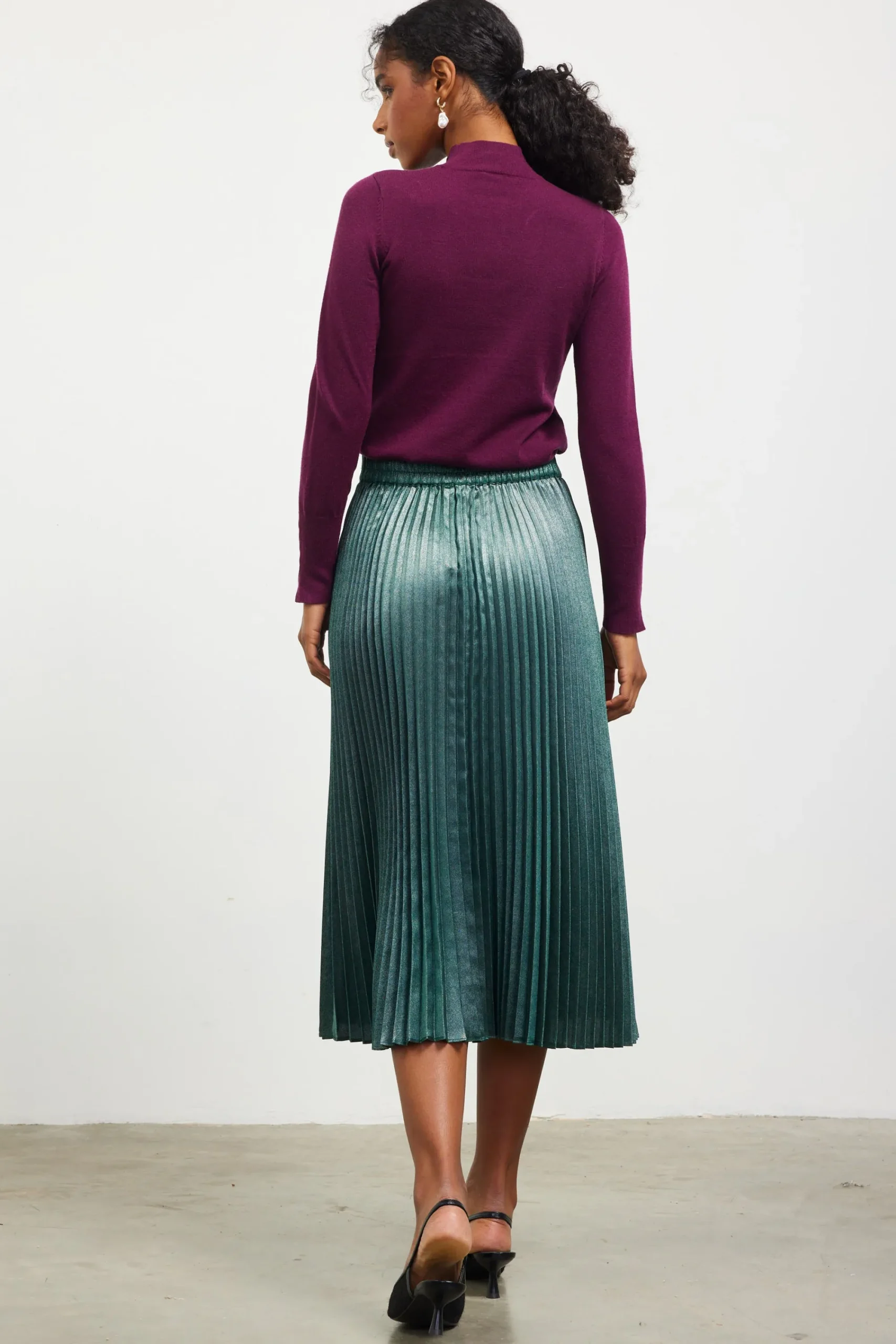 SKIES ARE BLUE Metallic Foil Pleated Midi Skirt* Skirts