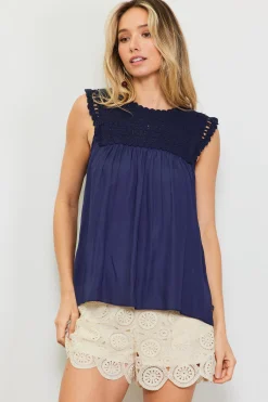 SKIES ARE BLUE Mixed Media Lace Top* Sleeveless Tops