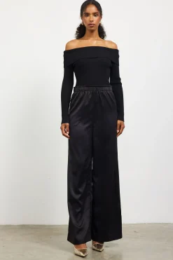 SKIES ARE BLUE Mixed Media Off-Shoulder Jumpsuit* Jumpsuits