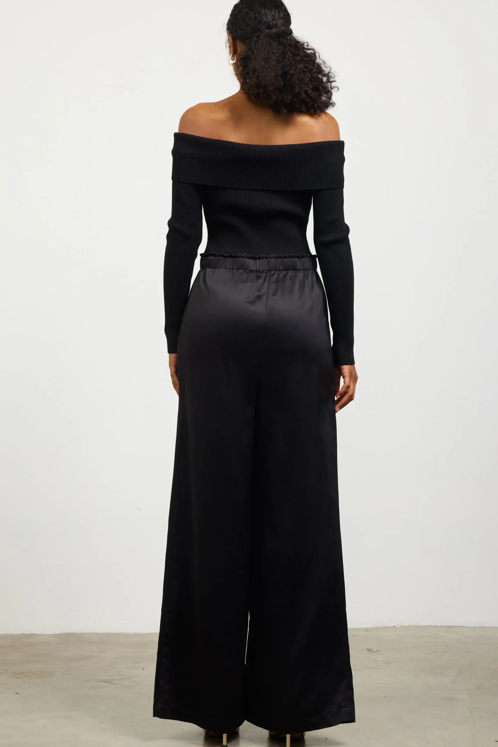 SKIES ARE BLUE Mixed Media Off-Shoulder Jumpsuit* Jumpsuits