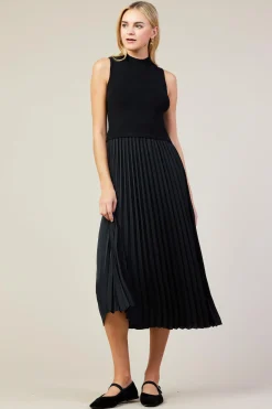 SKIES ARE BLUE Mixed Media Pleated Midi Dress* Midi Dresses