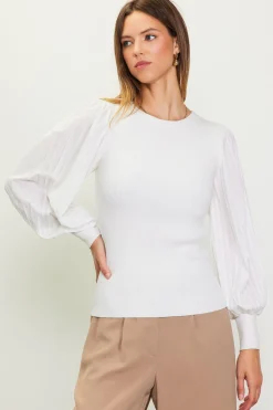 SKIES ARE BLUE Mixed Media Pleated Sleeve Top* Long Sleeve Tops