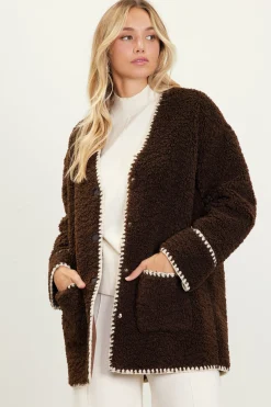 SKIES ARE BLUE Noelle Contrast Stitch Detail Sherpa Coat* Outerwear