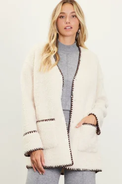 SKIES ARE BLUE Noelle Contrast Stitch Detail Sherpa Coat* Outerwear