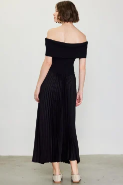SKIES ARE BLUE Off Shoulder Mixed Media Pleated Dress* Midi Dresses