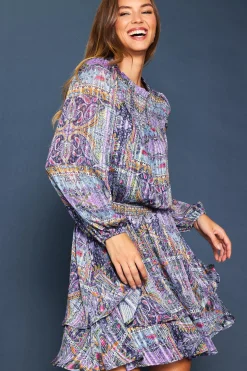 SKIES ARE BLUE Paisley Motif Smocked Mini Dress* Mini Dresses