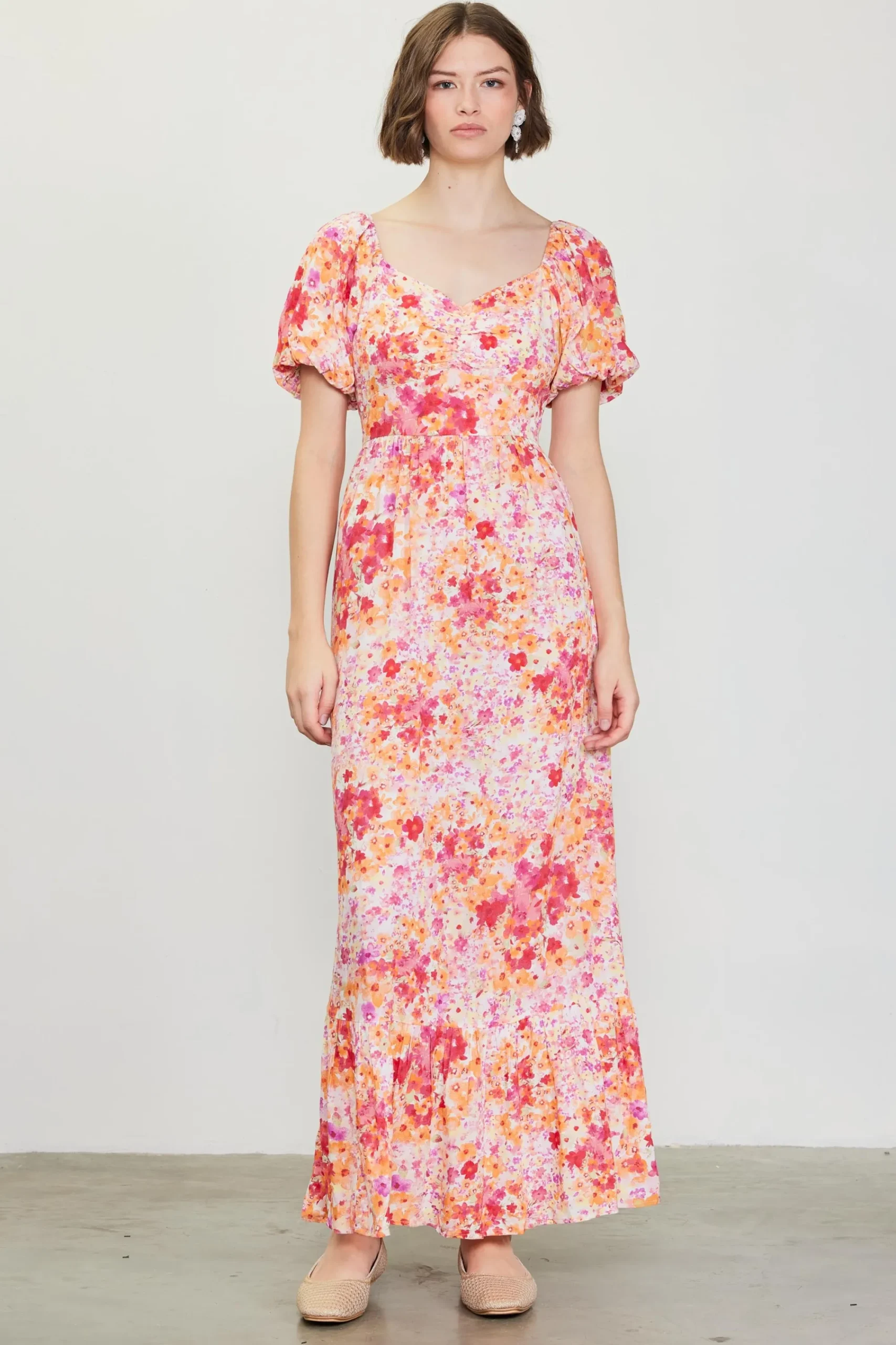 SKIES ARE BLUE Peachy Floral Print Maxi Dress* Maxi Dresses