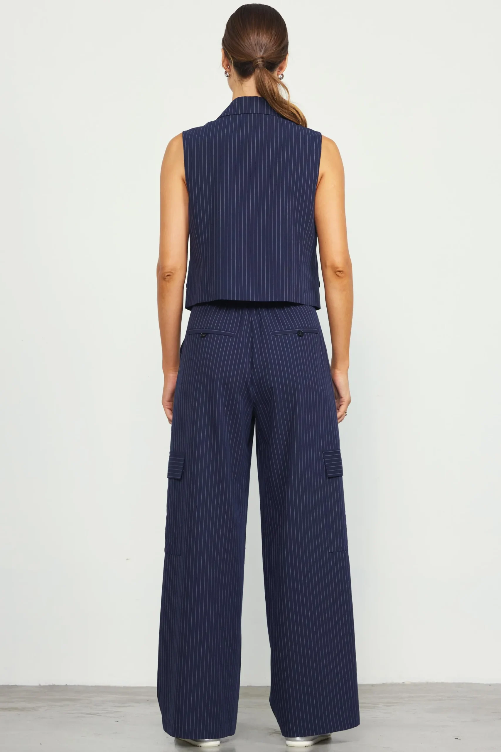 SKIES ARE BLUE Pinstriped Double Breasted Vest* Sleeveless Tops