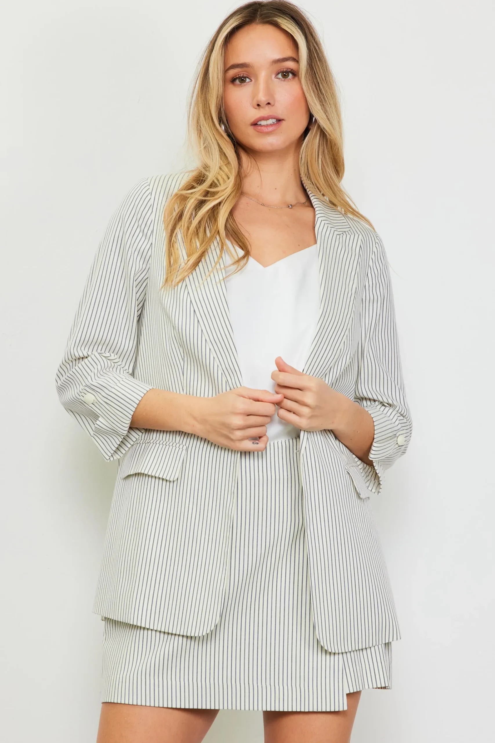 SKIES ARE BLUE Pinstriped Rolled Sleeve Blazer* Blazers