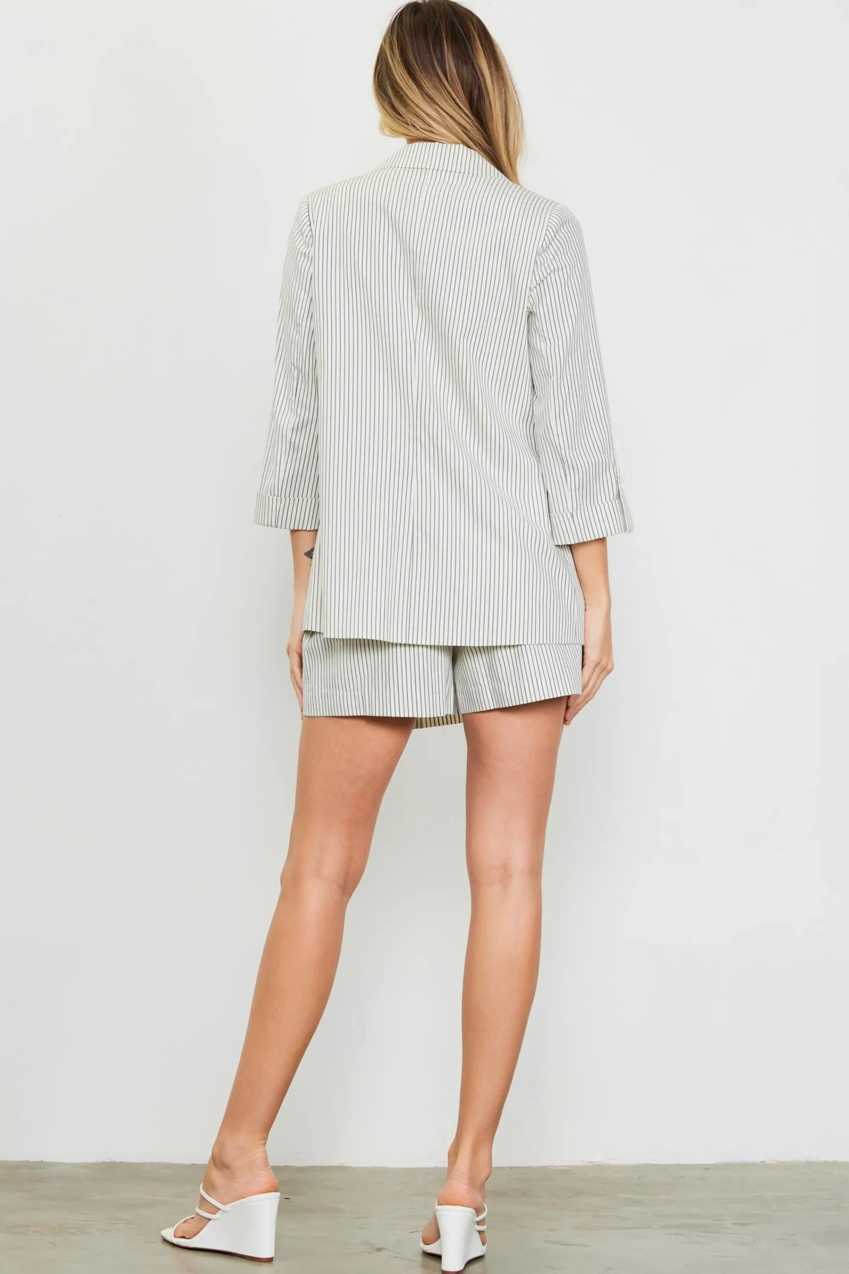 SKIES ARE BLUE Pinstriped Rolled Sleeve Blazer* Blazers