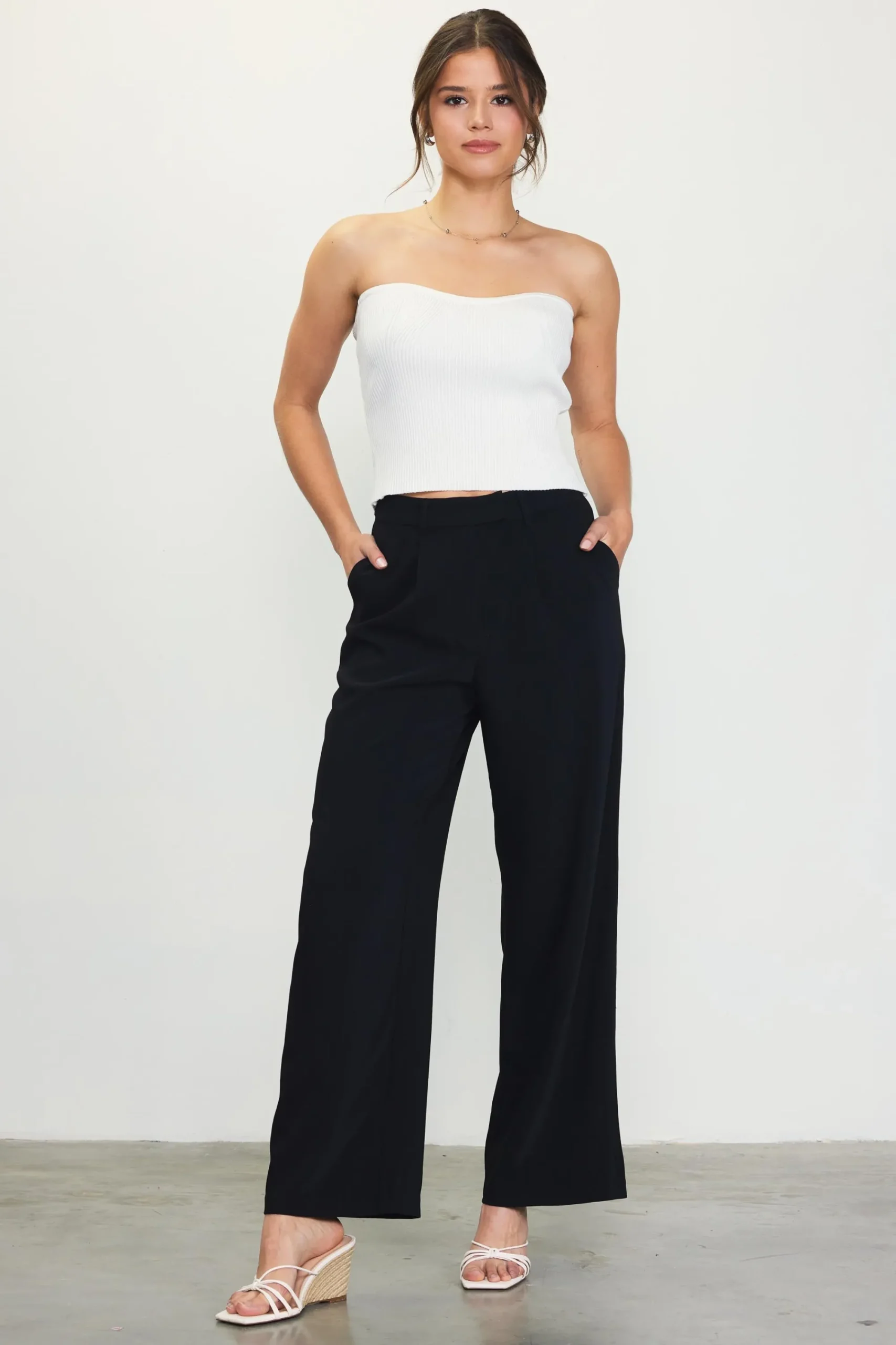 SKIES ARE BLUE Pintuck Wide Leg Trousers* Pants
