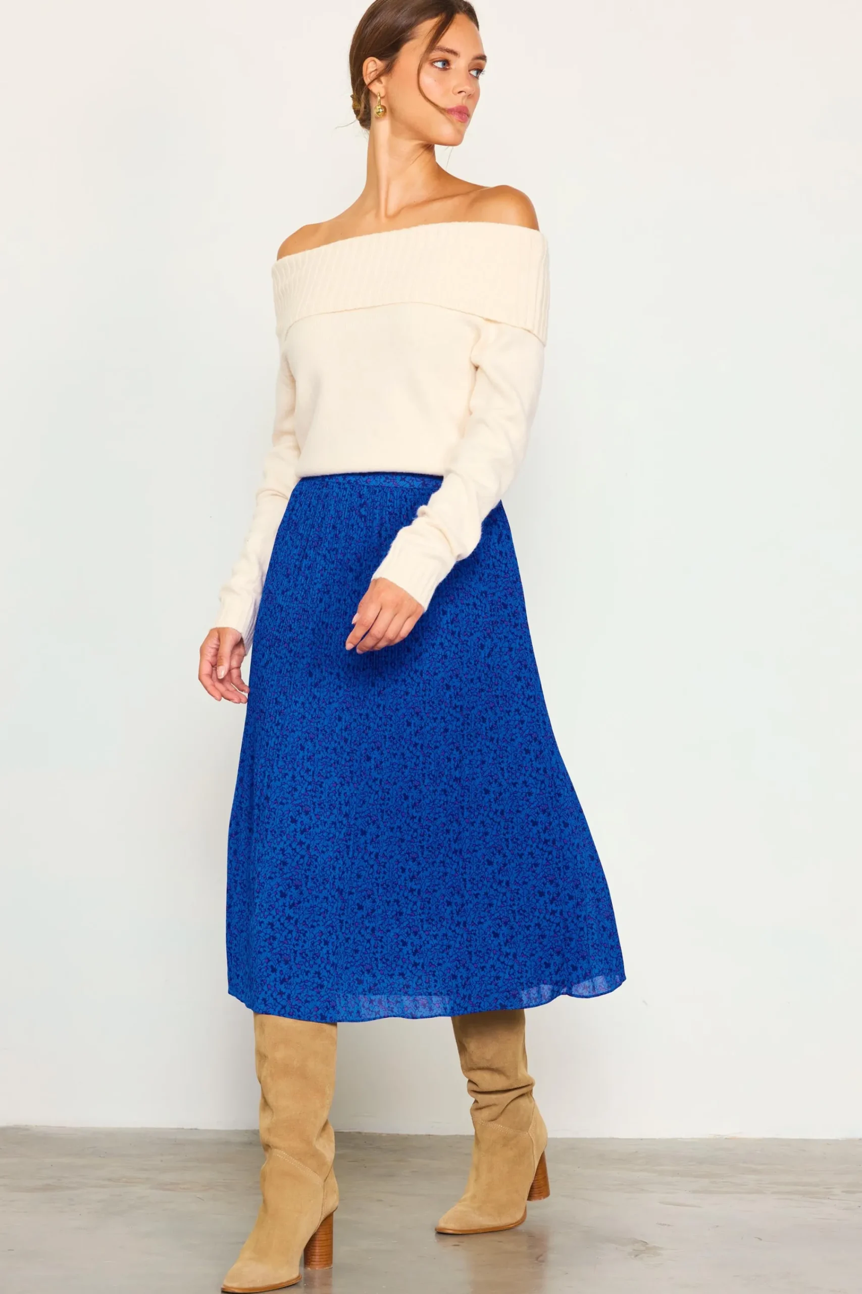 SKIES ARE BLUE Pleated Floral Midi Skirt* Skirts