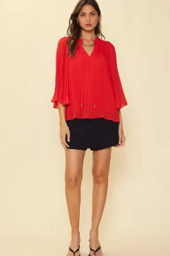 SKIES ARE BLUE Pleated Ruffled Trim Top* Long Sleeve Tops