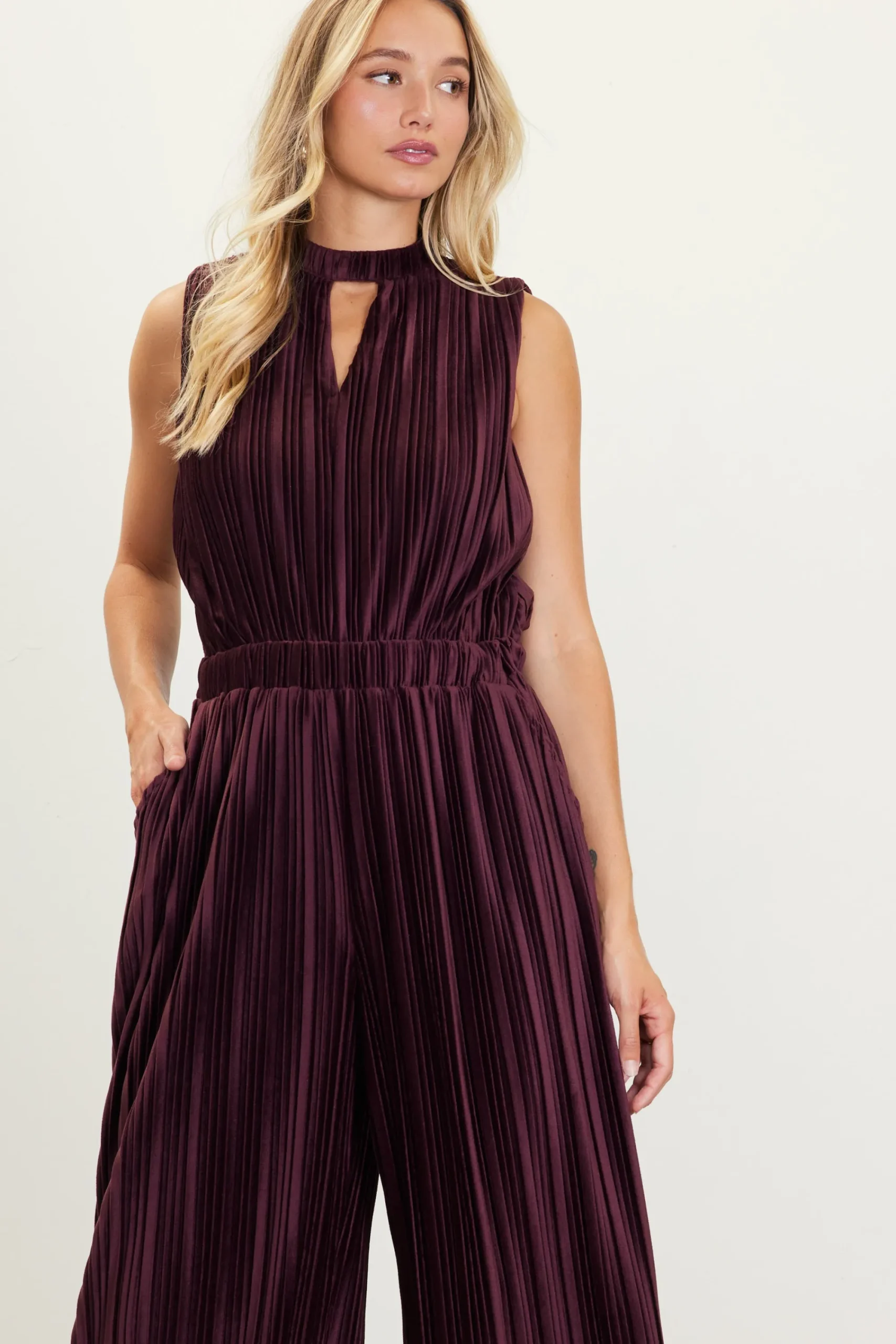 SKIES ARE BLUE Pleated Velvet Jumpsuit* Jumpsuits