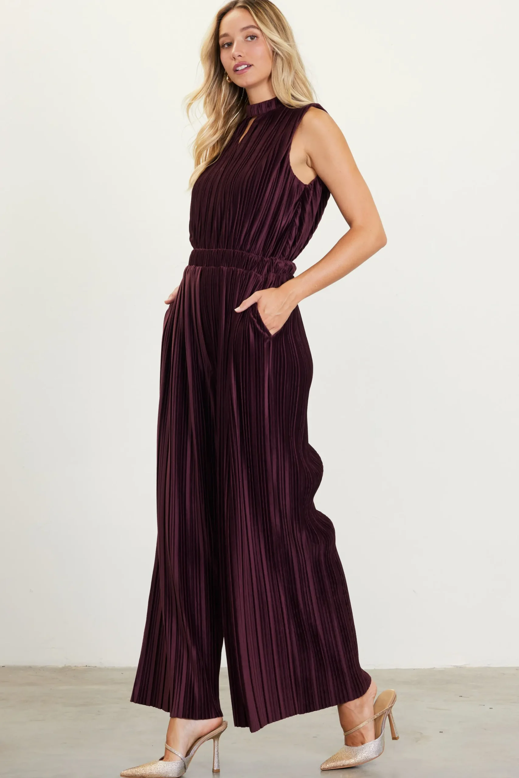 SKIES ARE BLUE Pleated Velvet Jumpsuit* Jumpsuits