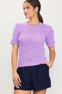 SKIES ARE BLUE Pointelle Short Sleeve Sweater* Short Sleeve Tops|Sweaters
