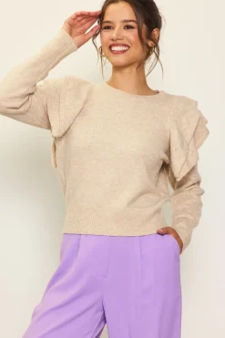 SKIES ARE BLUE Pointelle-Knit Ruffle Sleeve Sweater* Sweaters