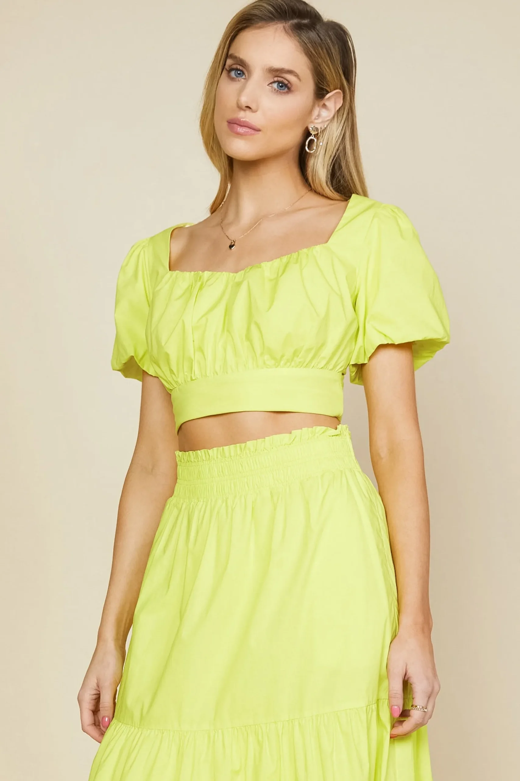 SKIES ARE BLUE Poplin Bubble Sleeve Crop Top* Short Sleeve Tops