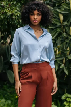 SKIES ARE BLUE Recycled Button Down Top* Blouses|Long Sleeve Tops