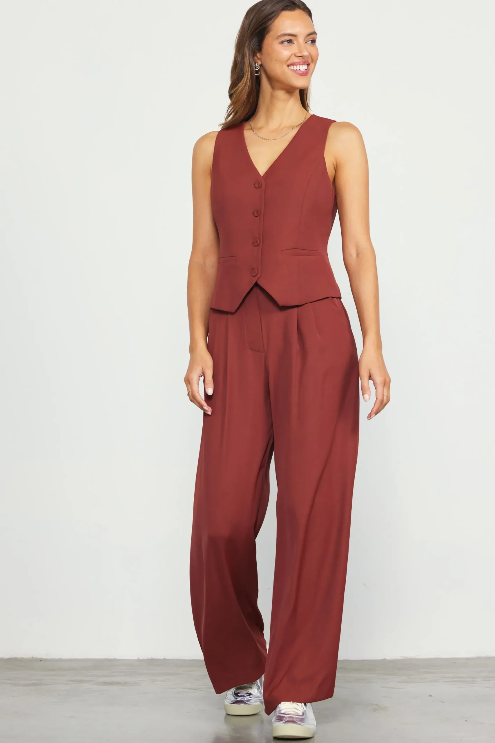 SKIES ARE BLUE Recycled Button Down Vest* Sleeveless Tops