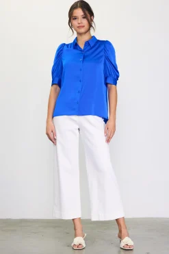 SKIES ARE BLUE Recycled Shirred Sleeve Blouse* Blouses|Short Sleeve Tops
