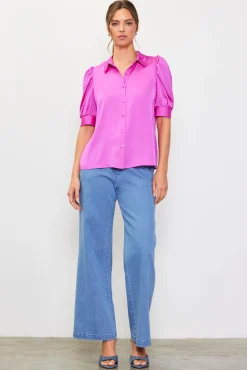 SKIES ARE BLUE Recycled Shirred Sleeve Blouse* Blouses|Short Sleeve Tops