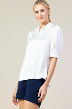 SKIES ARE BLUE Recycled Shirred Sleeve Blouse* Blouses|Short Sleeve Tops
