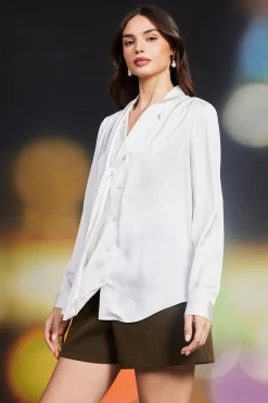 SKIES ARE BLUE Recycled Tie Detail Blouse* Blouses|Long Sleeve Tops