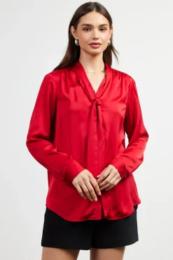 SKIES ARE BLUE Recycled Tie Detail Blouse* Blouses|Long Sleeve Tops