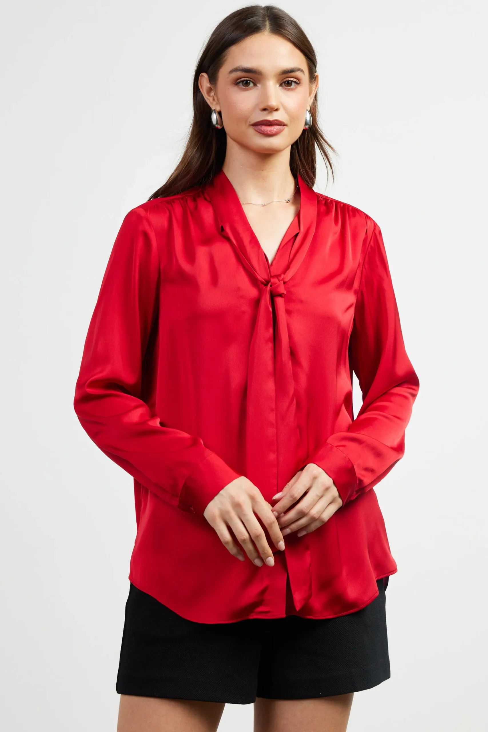 SKIES ARE BLUE Recycled Tie Detail Blouse* Blouses|Long Sleeve Tops