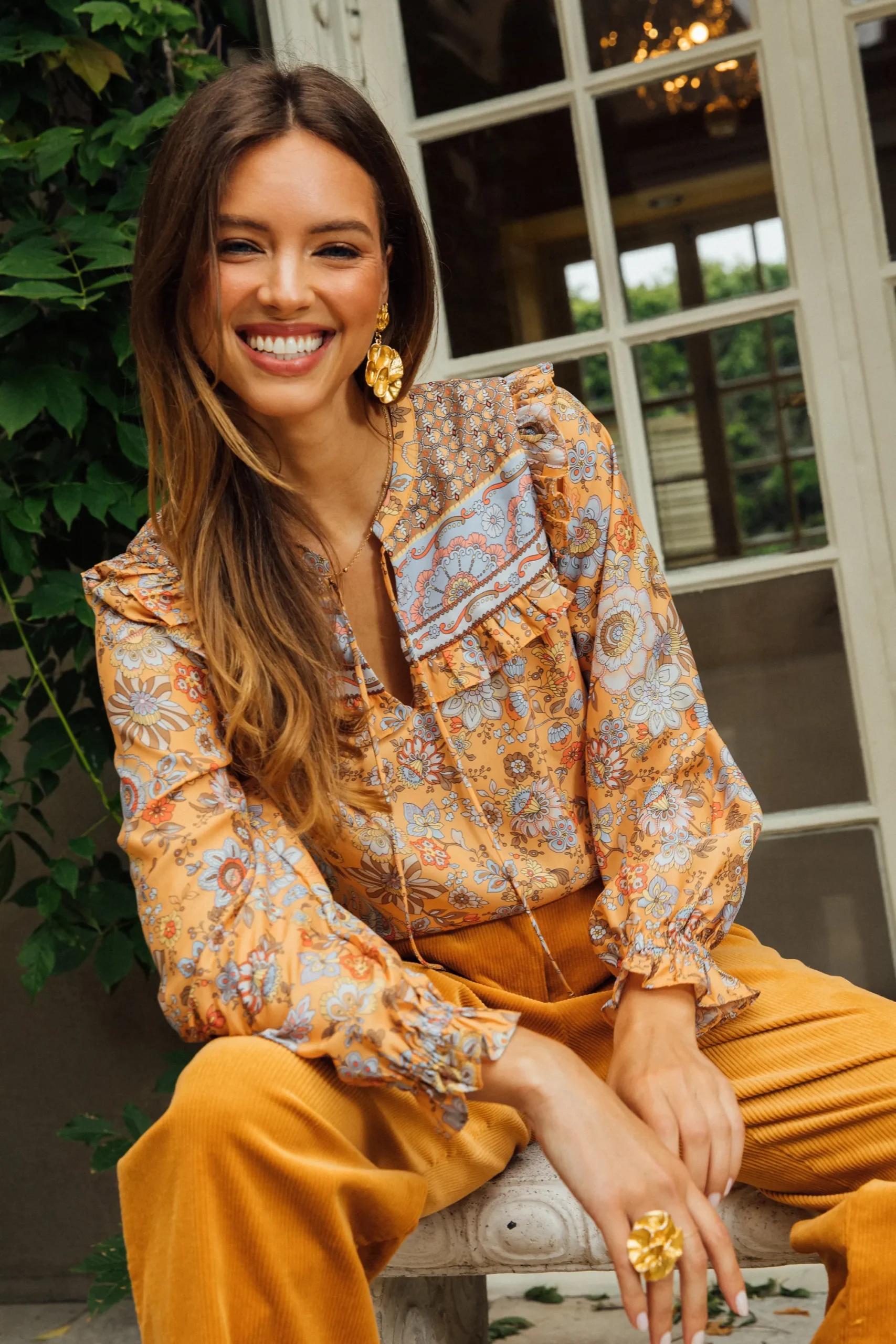 SKIES ARE BLUE Retro Floral Motif Blouse* Blouses|Long Sleeve Tops