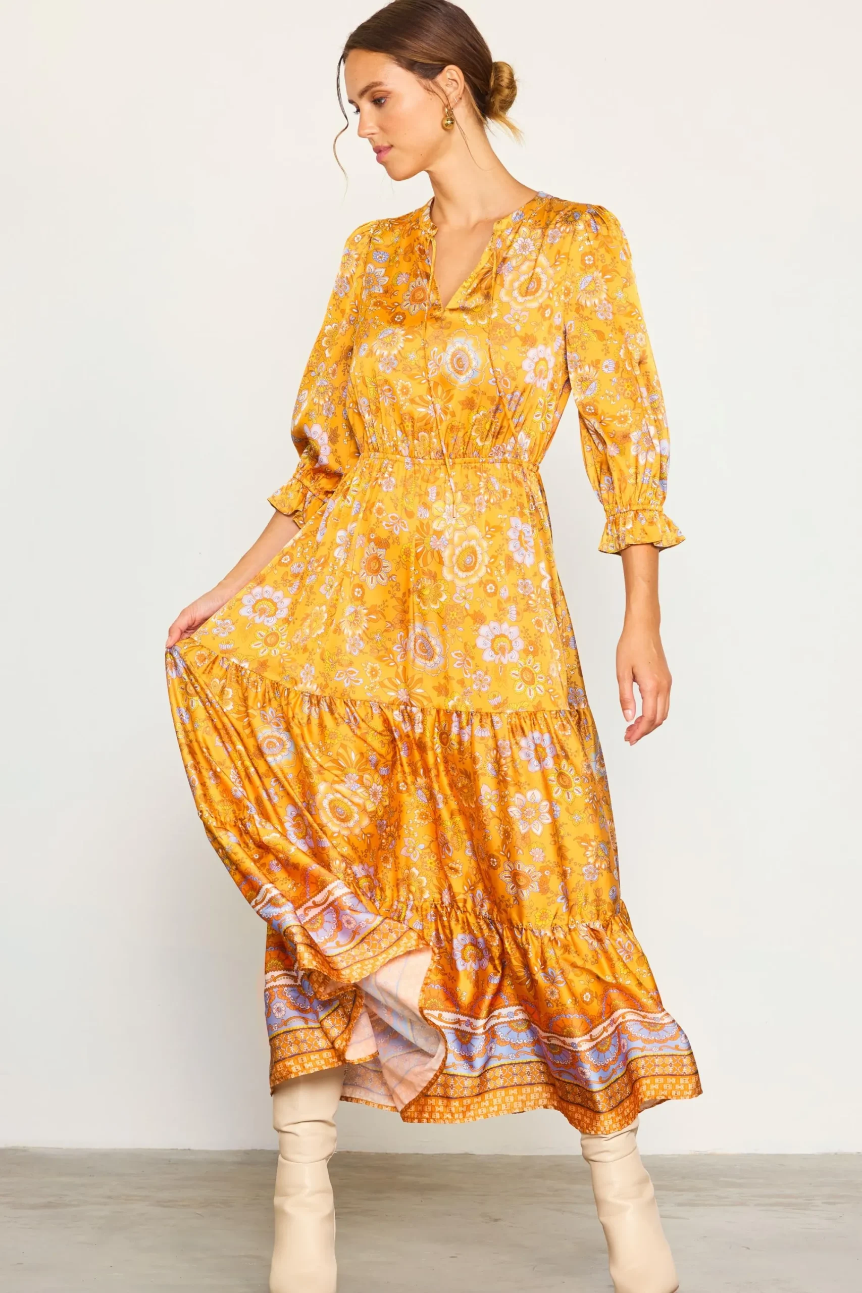 SKIES ARE BLUE Retro Floral Motif Maxi Dress* Maxi Dresses