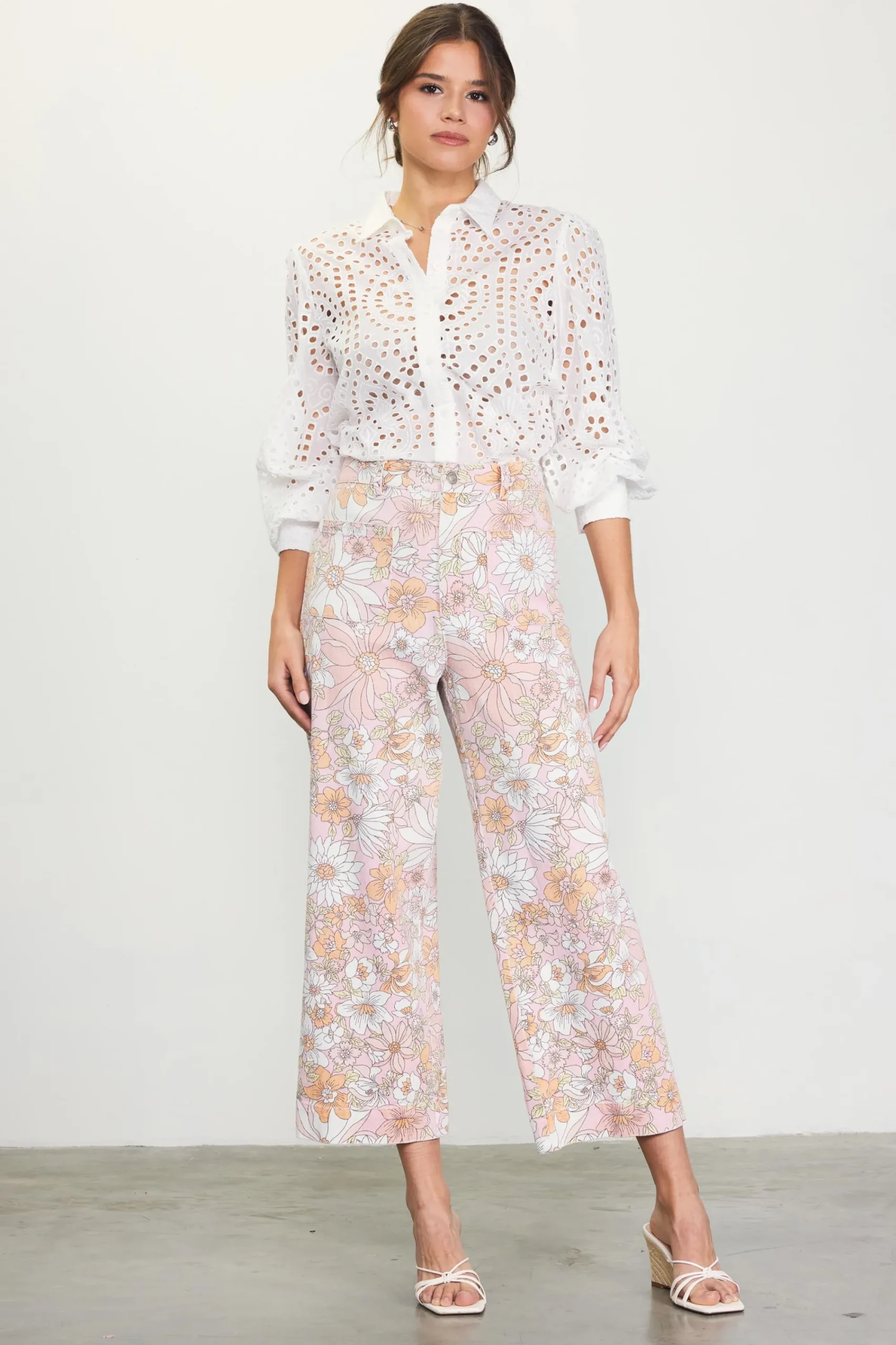 SKIES ARE BLUE Retro Floral Wide Leg Pants* Pants