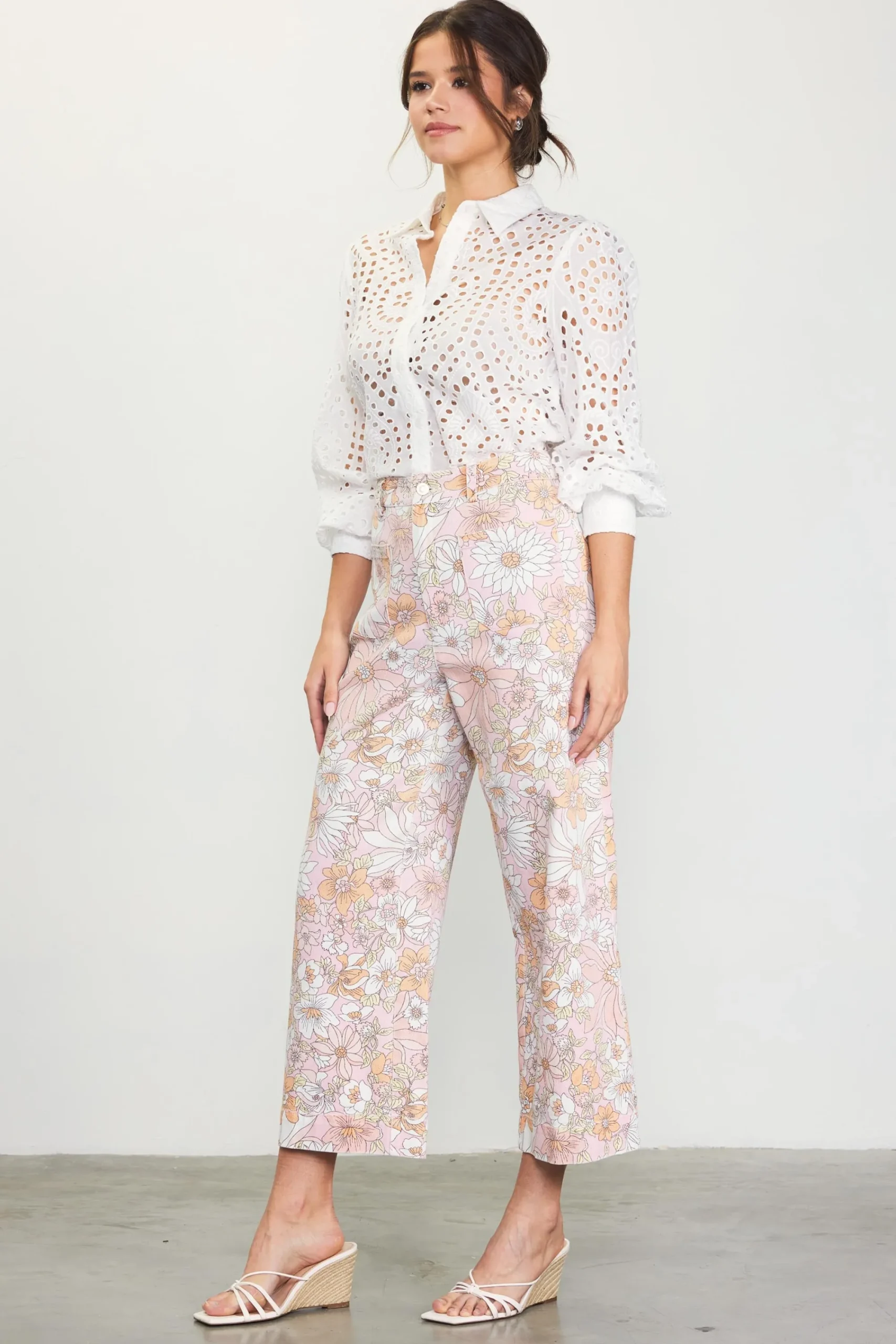 SKIES ARE BLUE Retro Floral Wide Leg Pants* Pants