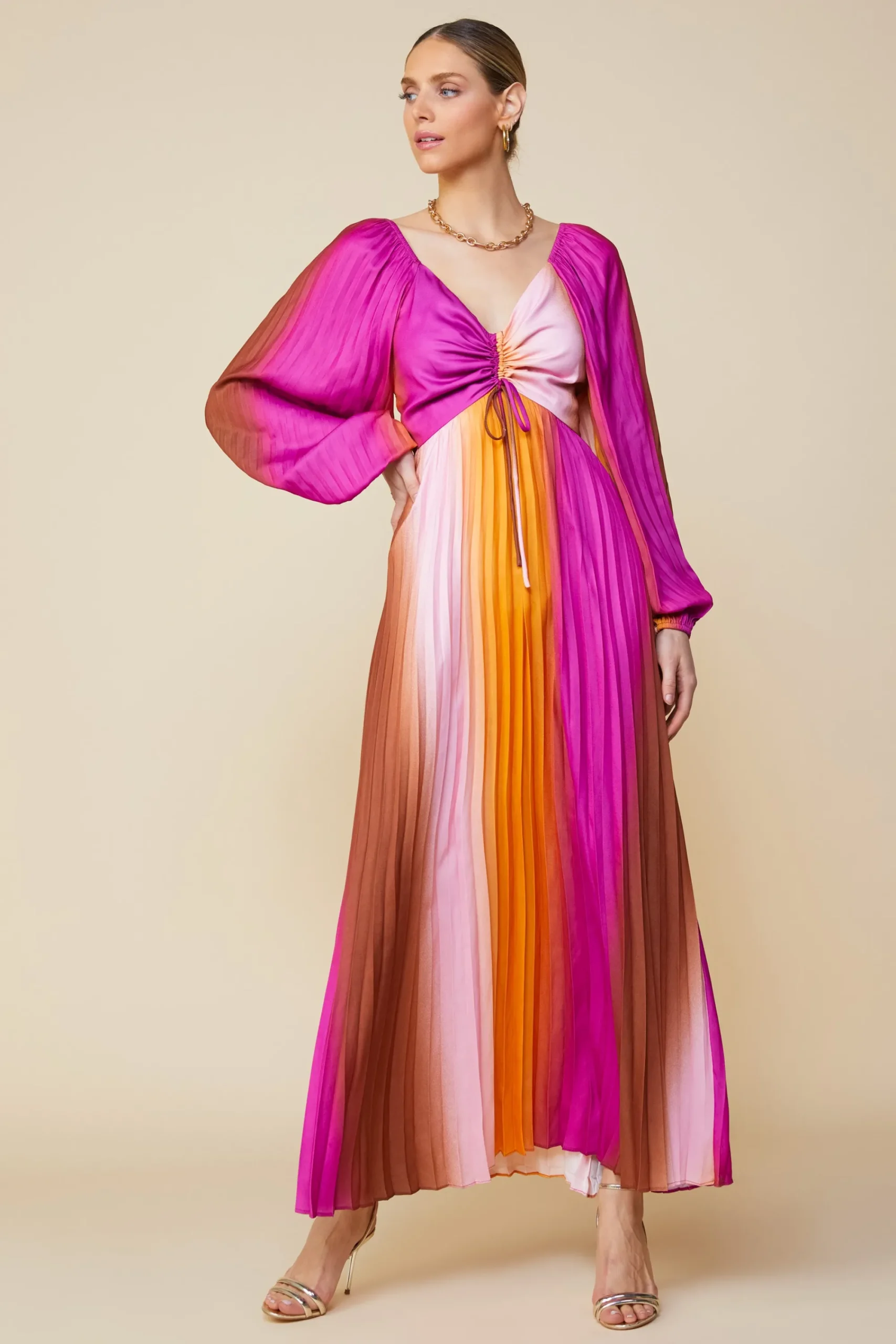 SKIES ARE BLUE Retro Gradation Pleated Maxi Dress* Maxi Dresses