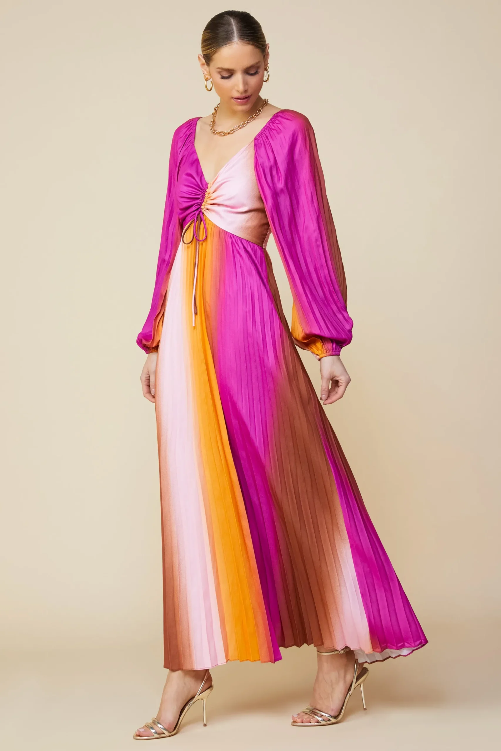 SKIES ARE BLUE Retro Gradation Pleated Maxi Dress* Maxi Dresses