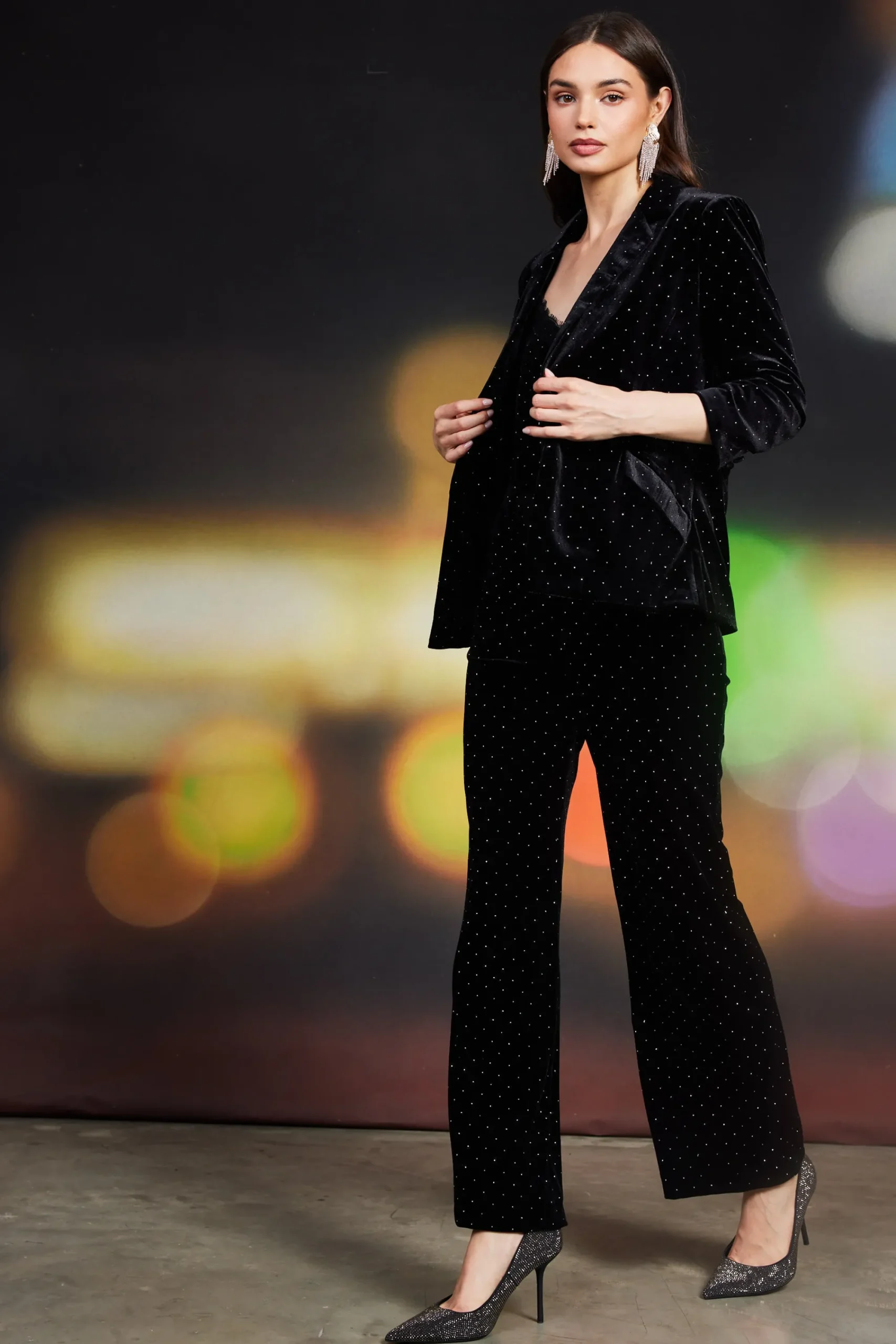 SKIES ARE BLUE Rhinestone Ruched Velvet Blazer* Blazers